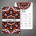 Vector calendar 2017 with decoraive elements. Vector mandala design. Template can be used for web and print design.