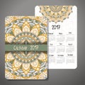 Vector calendar 2017 with decoraive elements. Vector mandala design. Template can be used for web and print design.