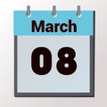 vector calendar page with date March 8, light colors
