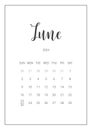 Vector Calendar Planner for June 2024. Handwritten lettering