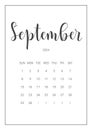 Vector Calendar Planner for September 2024. Handwritten lettering
