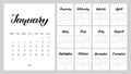 Vector Calendar Planner for 2022 Year with handdrawn lettering and color doodles. Set of 12 Months. Week Starts Monday