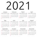 Vector calendar 2021, Sunday