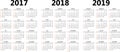 Vector calendar templates 2017, 2018, 2019 Royalty Free Stock Photo