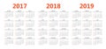 Vector calendar templates 2017, 2018, 2019