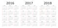 Vector calendar templates 2016, 2017, 2018 Royalty Free Stock Photo