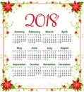 Vector Calendar 2018 Year With Flowers Of Poinsettia