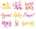 Vector calligraphic set of spanish translation of Thank You, Good Day etc. Common words hand lettering collection.