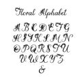 Vector Calligraphy Alphabet. Floral Letters. Decorative handwritten brush font for: Wedding Monogram, Logo, Invitation. Royalty Free Stock Photo