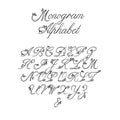Vector Calligraphy Alphabet. Floral Letters. Decorative handwritten brush font for: Wedding Monogram, Logo, Invitation. Royalty Free Stock Photo