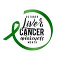 Vector Calligraphy Poster. Green White Awareness Ribbons of Liver Cancer Vector illustration