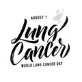 Vector Calligraphy Poster. Grey White Awareness Ribbons of Lung Cancer Vector illustration