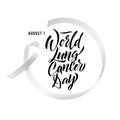 Vector Calligraphy Poster. Grey White Awareness Ribbons of Lung Cancer Vector illustration