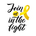 Vector Calligraphy Poster. Yellow Awareness Ribbons of Sarcoma Cancer Vector illustration