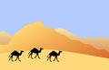 Vector camel silhouette on desert sand landscape