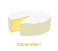 Vector camembert cheese block. Slice, chunk. Cartoon flat style.