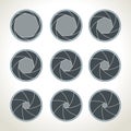 Vector camera shutter icons set. Aperture and photography, Camera shutter equipment digital camera shutter icon.