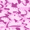 Vector camouflage seamless pattern background in trend bright purple and pastel hot pink color with circle dots. Abstract Royalty Free Stock Photo