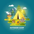 Vector camping background with tourist tent Royalty Free Stock Photo