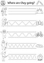 Vector camping handwriting practice worksheet. Summer road trip printable black and white activity for children. Educational Royalty Free Stock Photo