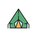 Vector camping tent, travel pavilion flat color line icon. Royalty Free Stock Photo