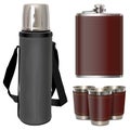 Vector Camping Thermos and Flask with Cups