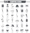 Vector Camping travel black icon set. Dark grey classic icon design for web.