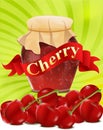 Vector a can of cherry jam with red ribbon
