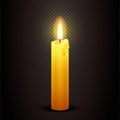 Vector candle with flame on transparent checkered dark background, candlelight christmas and birthday card template