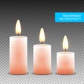 Vector candle wax isolated decoration. Candlelight flame for celebration. Glowing realistic candle light on transparent