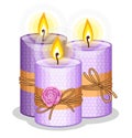 Vector candles handmade from beeswax. Romantic atmosphere Burning beeswax candles