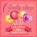 Vector candy shop poster with lollipops