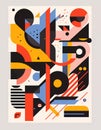 Vector canvas poster with abstract geometric pattern shapes in colorful wallpaper. Retro design.