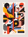 Vector canvas poster with abstract geometric pattern shapes in colorful wallpaper. Retro design.