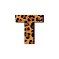 Vector capital letter T with wild leopard skin print.