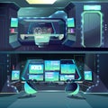 Vector futuristic spaceship datacenter, interfaces and servers.