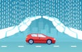 Vector of a car being safeguarded by smart artificial intelligence, robot hands