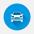 Vector car icon on white isolated background on blue background. Flat image with long shadow Royalty Free Stock Photo