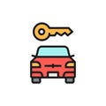 Vector car key, automobile blocked flat color line icon. Royalty Free Stock Photo