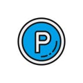 Vector car parking sign allowed flat color line icon. Royalty Free Stock Photo