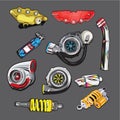 Vector Car parts on gray background