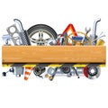 Vector Car Parts with Wooden Board Royalty Free Stock Photo