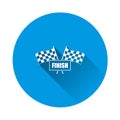 Vector car racing flag icon. Start, finish symbol on blue background. Flat image with long shadow Royalty Free Stock Photo