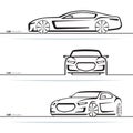 Vector car silhouettes set. Front, three-quarter and side view Royalty Free Stock Photo