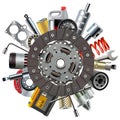 Vector Car Spares Concept with Clutch Disc Royalty Free Stock Photo