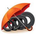 Vector Car Tires with Umbrella Royalty Free Stock Photo