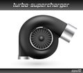 Vector car turbocharger isolated on white background. Realistic black turbine icon. Tuning turbo superchardger. Royalty Free Stock Photo