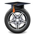 Vector Car Wheel with Square Academic Cap