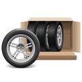 Vector Car Wheels in Carton Box Royalty Free Stock Photo