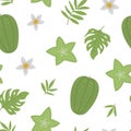 Vector carambola seamless pattern. Jungle fruit repeat background. Hand drawn flat exotic texture. Bright childish healthy